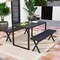 Black Metal Patio Bench with Slatted Design Seat and X-Shaped Legs Ideal for Outdoor Seating